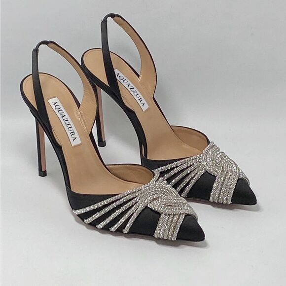 Aquazzura Gatsby Crystal-Embellished Satin Pumps size 37 - Picture 4 of 13